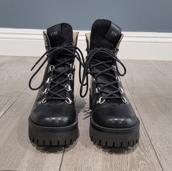 STEVE MADDEN Boom Chunky Leather Fur Tongue Lace Up Hiker Ankle Boots 6M - Picture 4 of 11